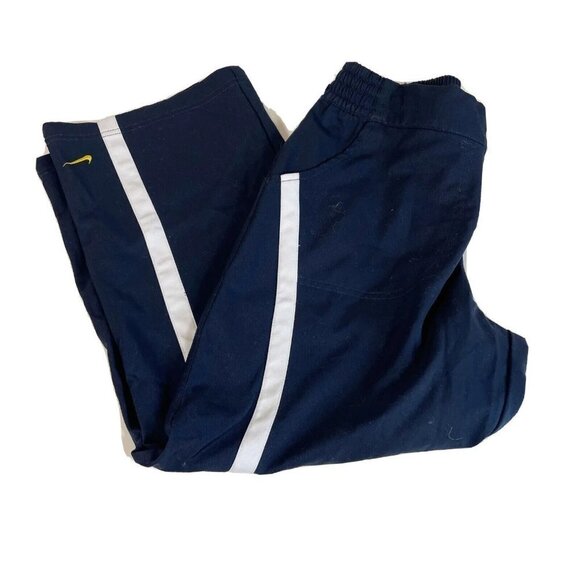 Nike Youth Drawstring Straight Athletic Track Pants Navy Blue M Pockets Y2k 90s - Picture 1 of 10